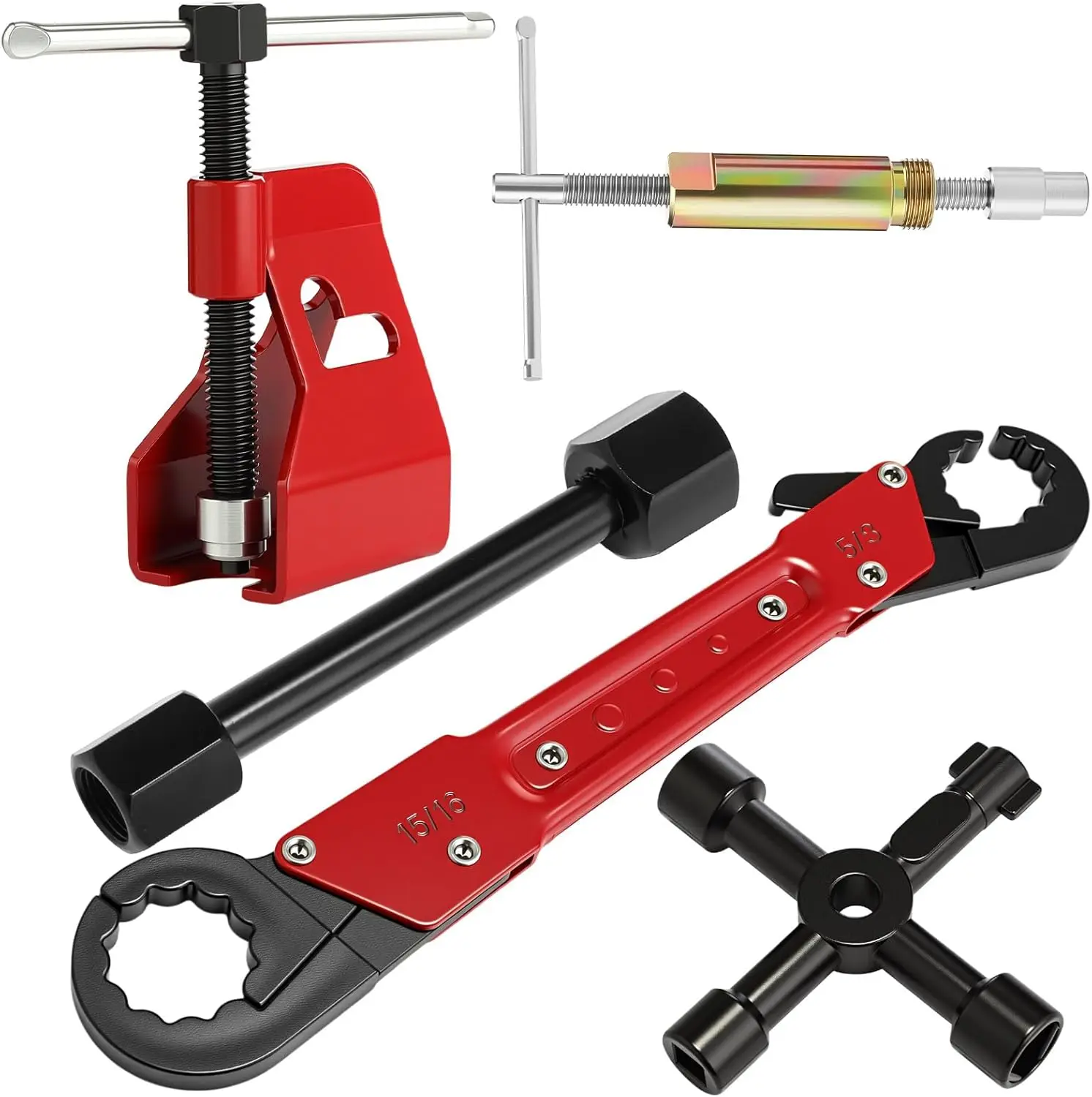 

5 Pcs Angle Stop Wrench Kit, 1/2' Compression Fitting Puller, Multi-functional Ferrule Removal Tool