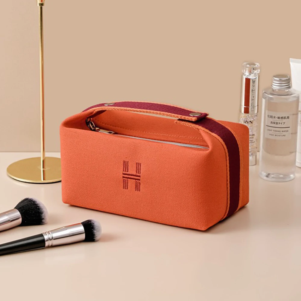 Canvas Hanging Toiletry Bag - Large Travel Cosmetic Organizer w/ Waterproof Lining, Portable Makeup Pouch for Women image 4