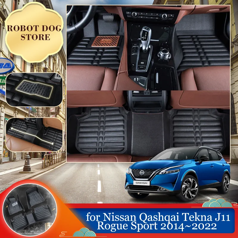 

Car Leather Floor Mat for Nissan Qashqai Tekna J11 Rogue Sport 2014~2022 Waterproof Foot Liner Carpet Pad Custom Rug Accessories