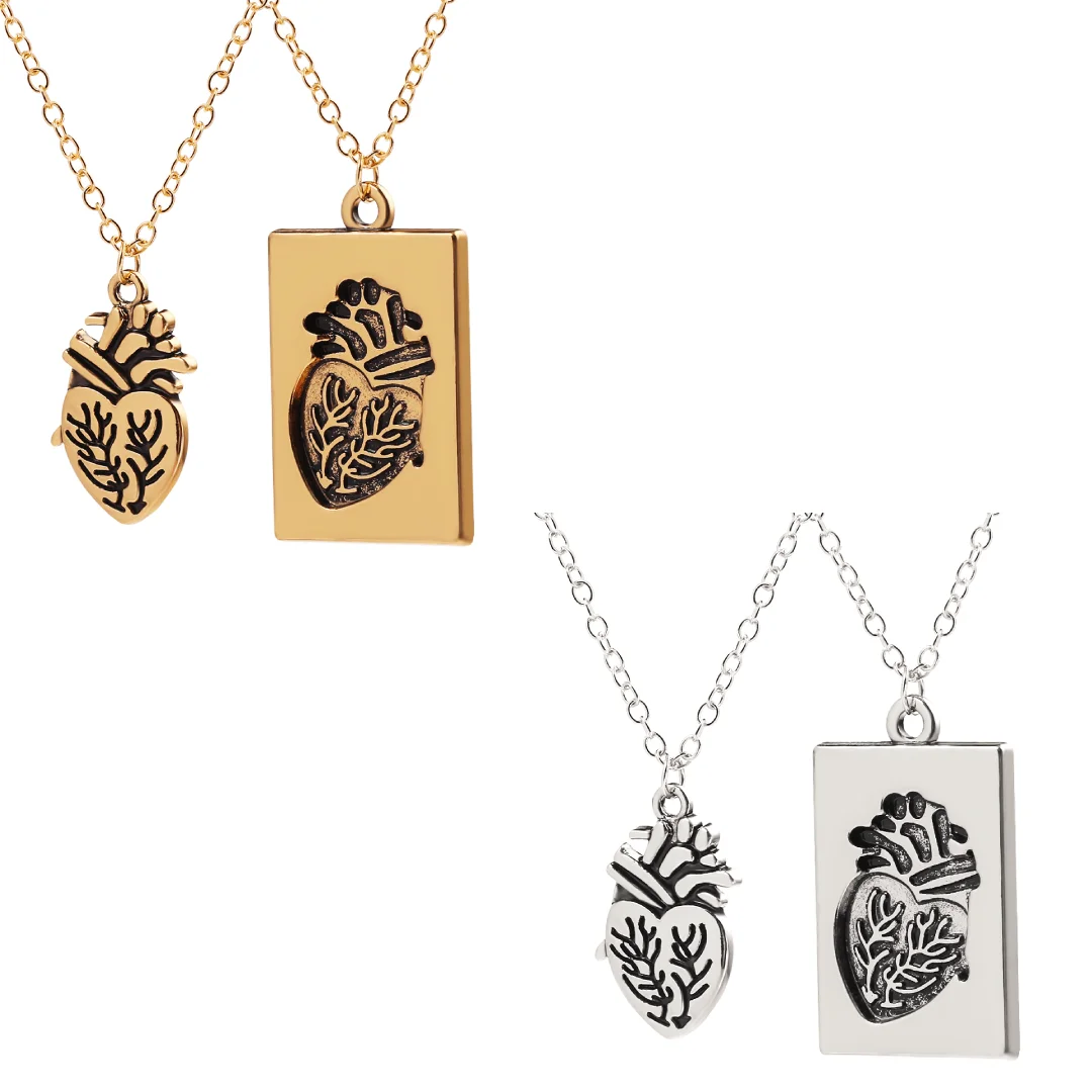 Popular Couple Heart Shaped Bead Chain Rock Style Pendant Necklace