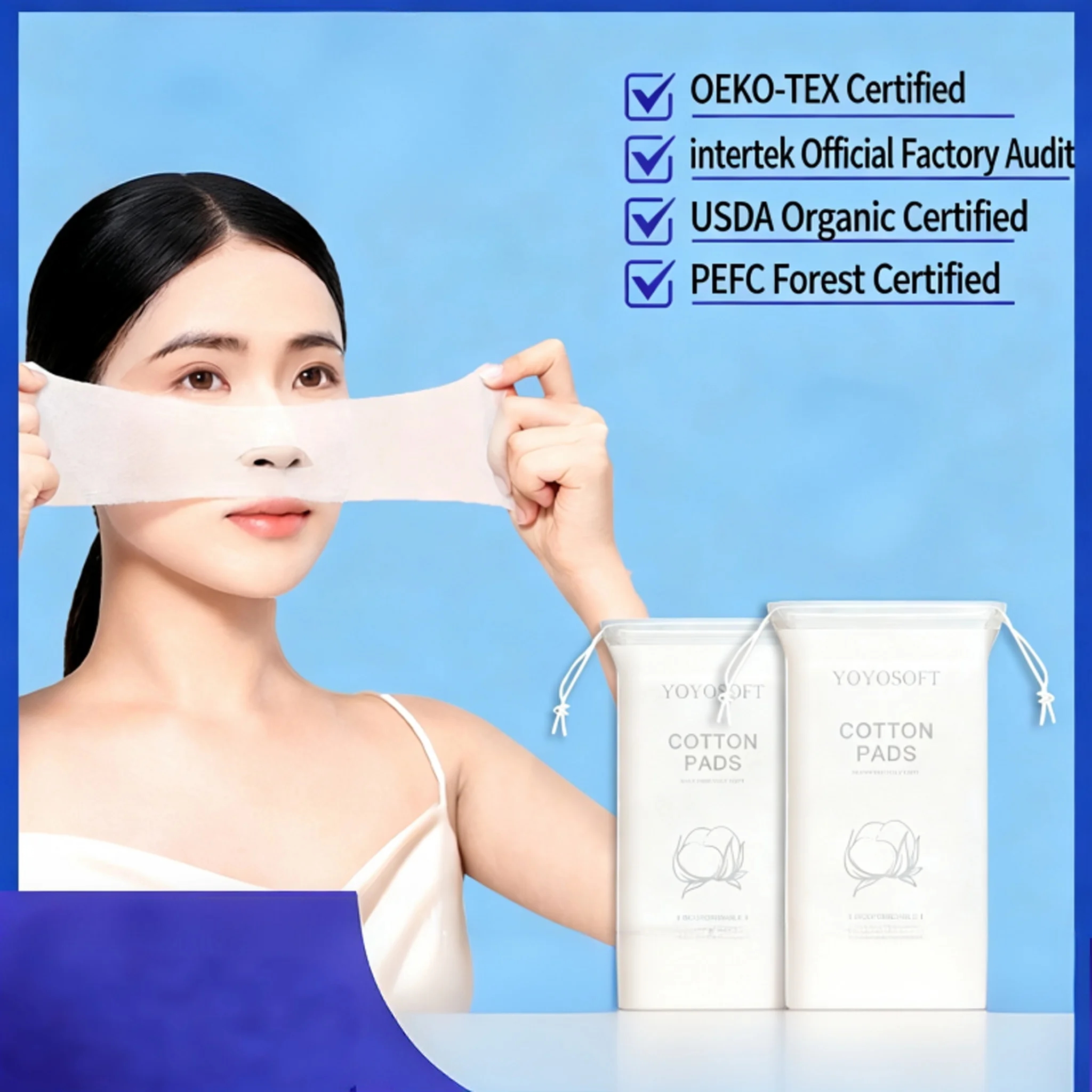 Ultra-Thin Stretchable Facial Wet-Compress Cotton Pads with Pre-Cut Openings Perforated Makeup Remover Sheets for Facial Use