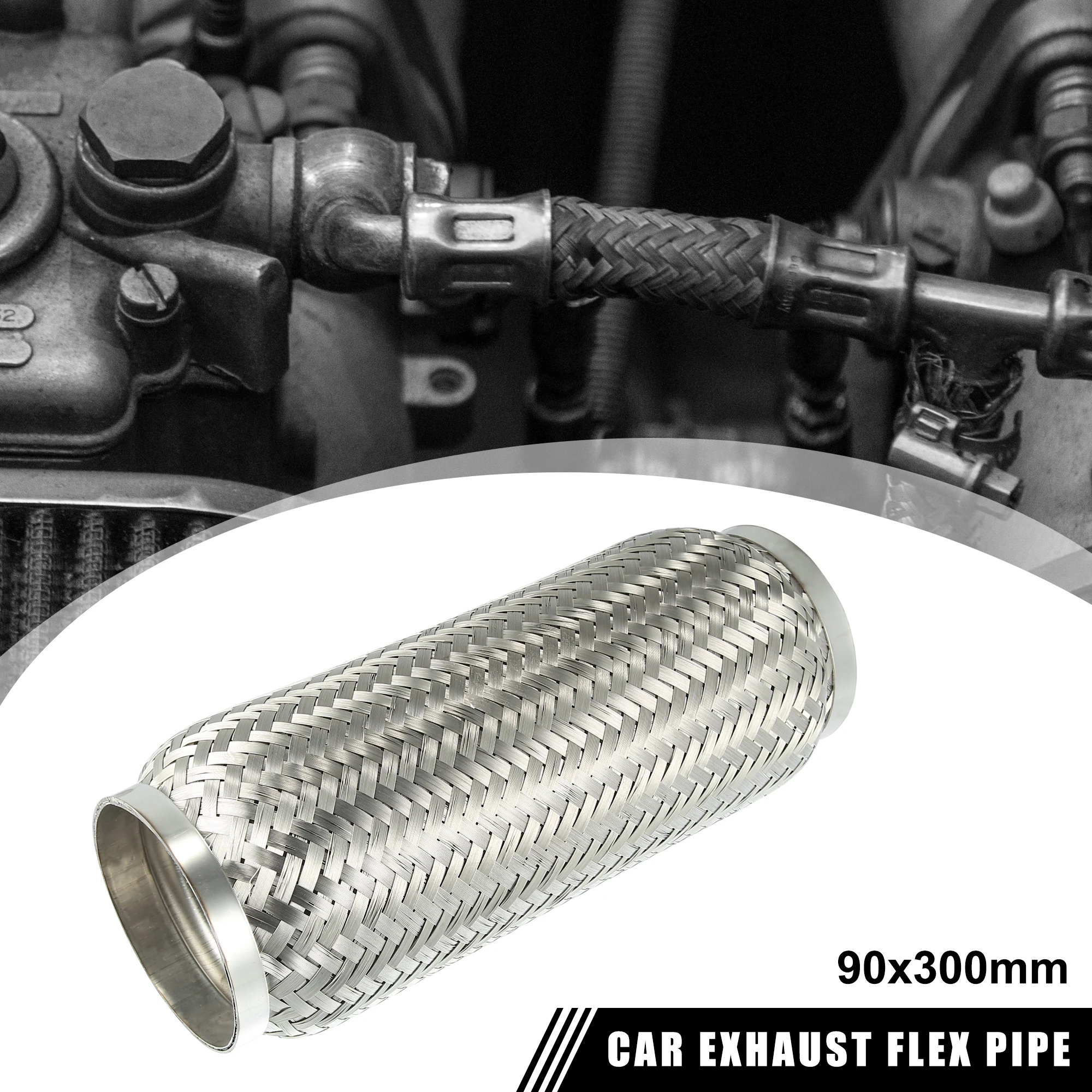 

UXCELL 90*300 мм автомобильная выхлопная гибкая трубка универсальное выхлопное соединение из нержавеющей стали серебристого тона