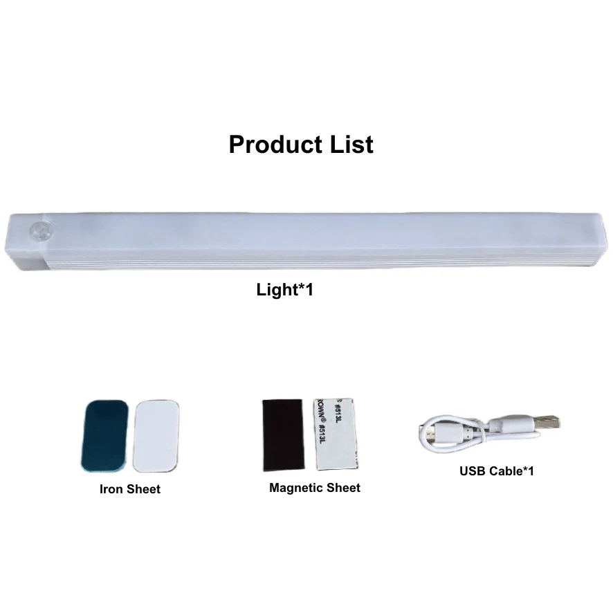 Wireless Motion Sensor LED Long Strip Tube USB Rechargeable Night Light for Kitchen Bedside Cabinet Wardrobe Backlight Wall Lamp