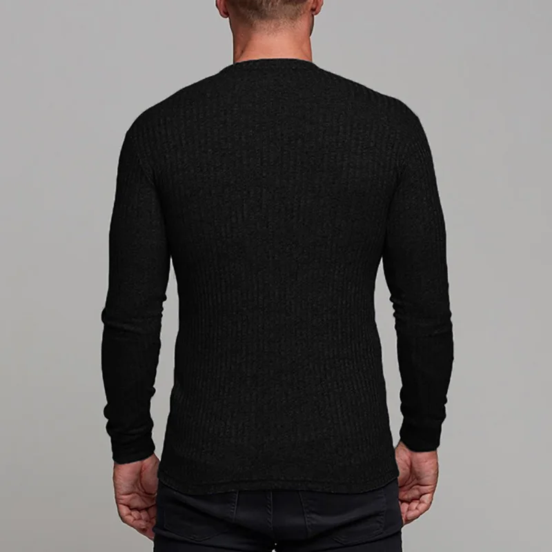 Winter Fashion Casual Men's O-neck Black Strips Knitted Pullover Printed Bodybuilding Fitness Workout Slim Fit Knit Shirt