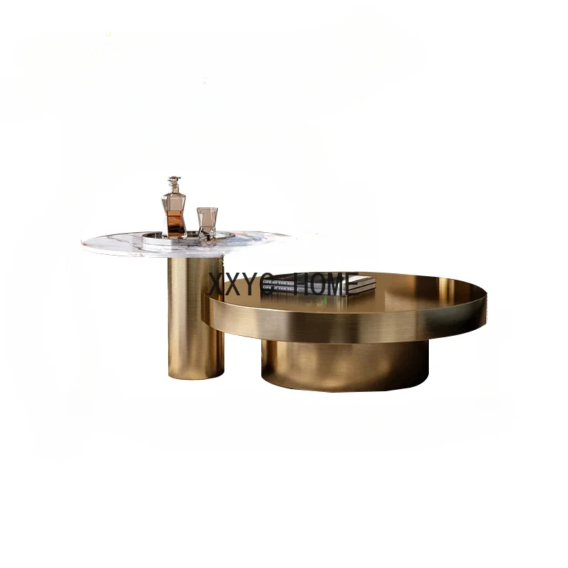 

Italiaanse Stenen Plaat Grootte Salontafel Combinatie Ronde Lichte Luxe Woonkamer Post-Modern Minimalistisch Roestvrij Staal
