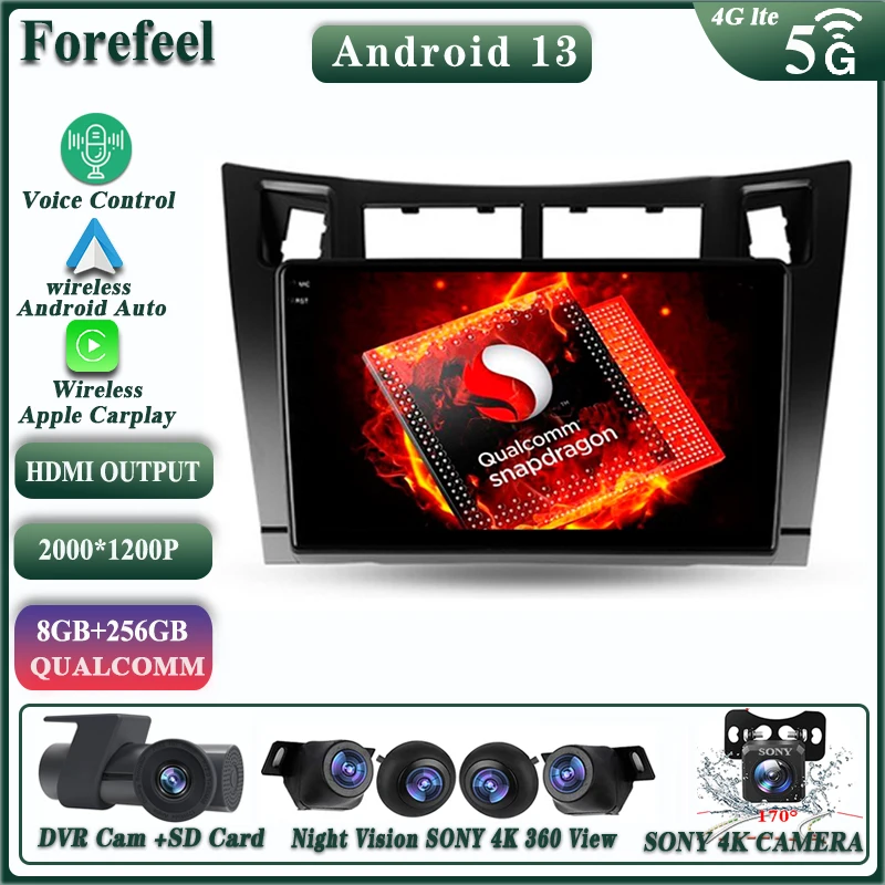 

Android 13 Multimedia For Toyota Yaris XP90 2005-2012 Multimedia Car GPS Navigation Stereo Head Unit High-performance Dash Cam