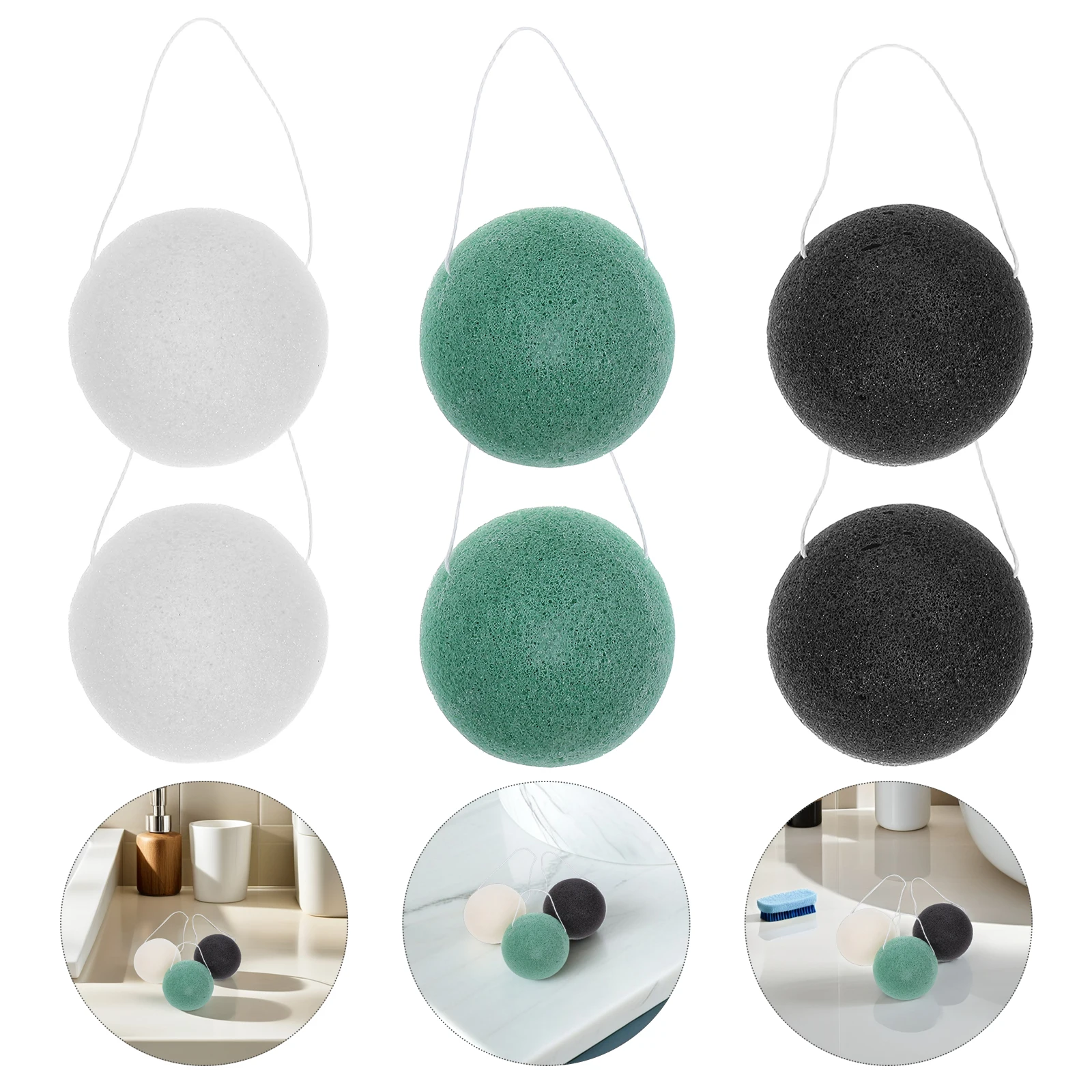 

6Pcs Konjac Sponges Round Face Washing Puff Natural Facial Care Black Green White Colors Gentle Cleansing Sponge Vegan