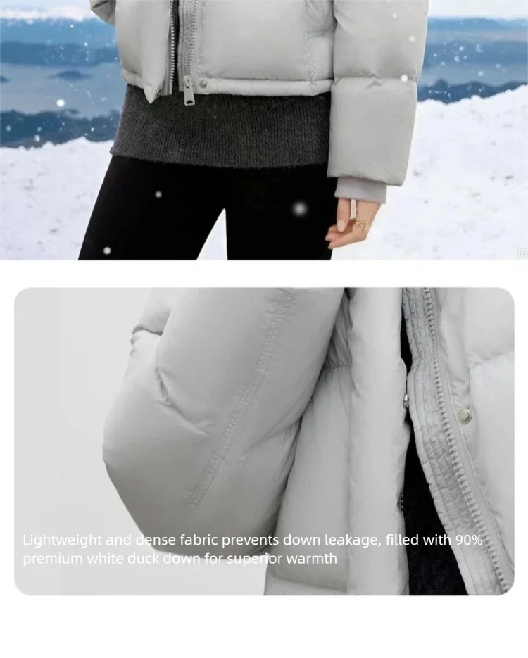SENTUBILA Damen Winter Daunenjacke 2026 Leichte Warme Druckfreie Lose Kapuzen-Kurzdaunenjacke für Damen W54YC1882 – Detail 15