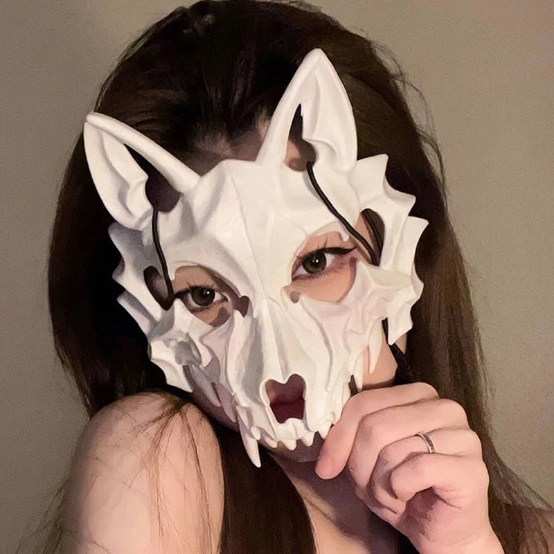 New Halloween Mask Half-face Mask Cos Dragon God Fierce Tiger Night Fork Tengu Man Wolf Mask Performance Skull Masks