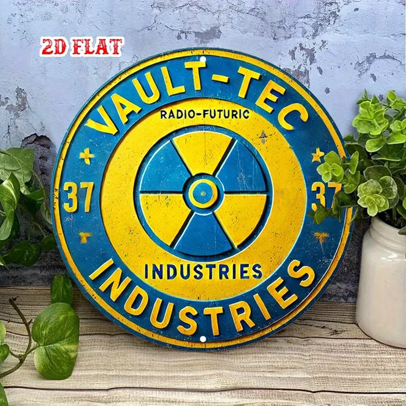 Decoración de pared de metal industrial retro: letrero de símbolo de radiación inspirado en el juego Fallout pos-apocalíptico en bóveda vintage, garaje, cafetería