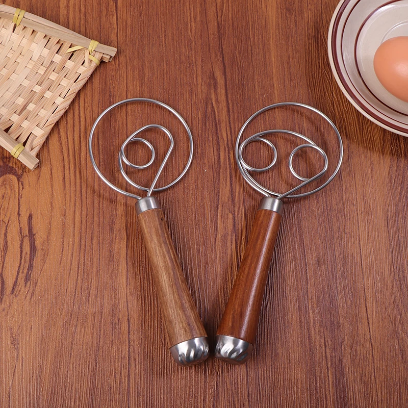 Danish Dough Whisk Wooden Handle Eggs Cream Mixing Rods Double Holes Flour Cake Stirrer Whisk Kitchen Baking Tools