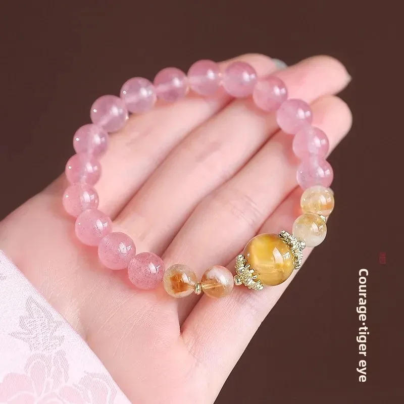 Natural Golden Tiger Eye Strawberry Crystal Yellow Tower Crystal Double Crystal Bracelets Fashion Small Fresh Sweet Hand String