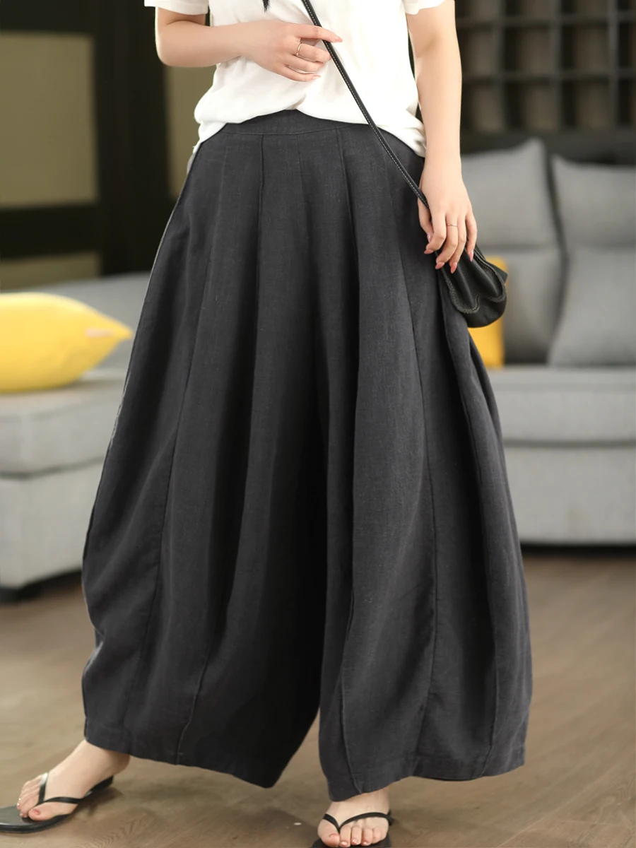 

Женские свободные брюки-фонарики ручной работы с высокой талией, в стиле пэчворк, из льна, в ретро-стиле, повседневные, художественные, фасона «тыква»