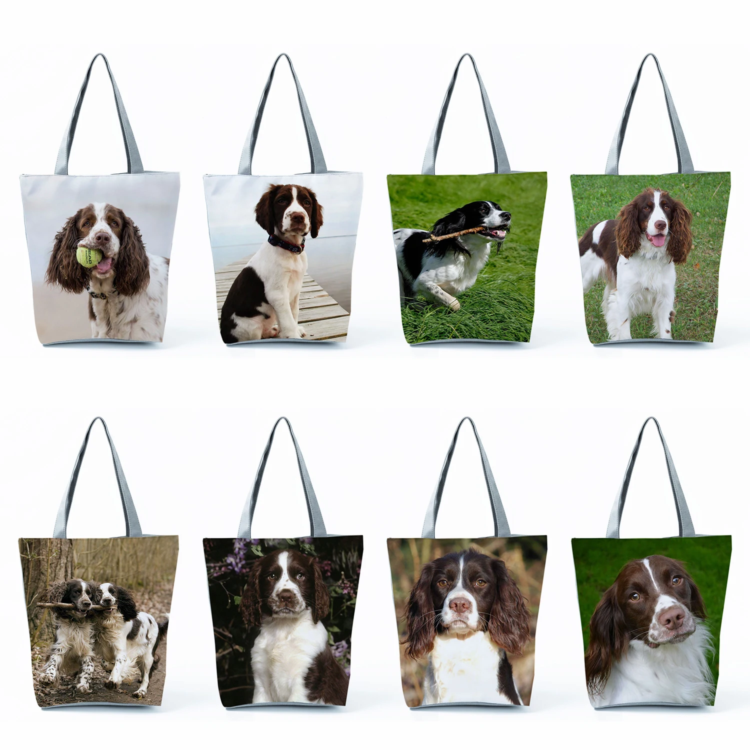 

Cute Dog Graphic Totes Groceries Women Handbags Large Capacity Shoulder Bags English Springer Spaniel Shopping Bags Foldable