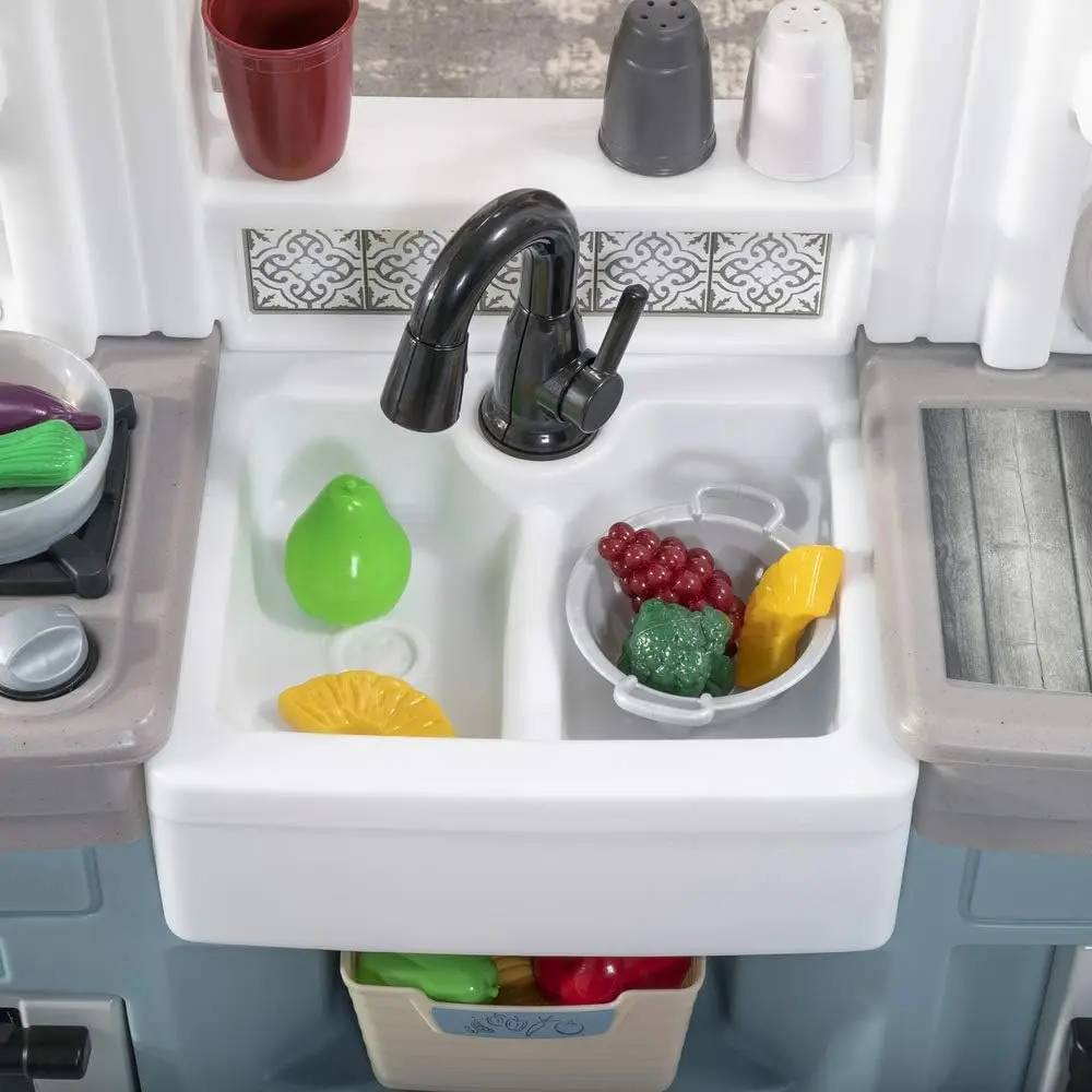 Juego de cocina de tendencia atemporal para niños, cocina para interiores y exteriores, juego interactivo con luces y sonidos, hecho de plástico duradero