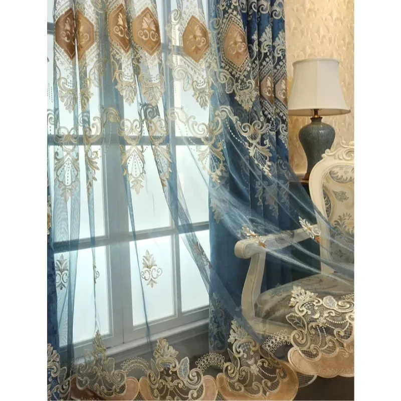 

European-style Luxury Curtains Living Room Bedroom Dining Room Balcony Custom Blackout Chenille Embroidered Brown Valance Decor