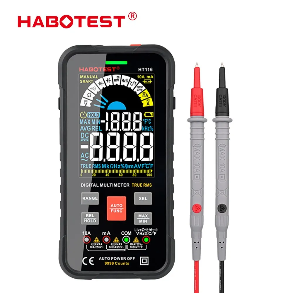 HABOTEST HT116 Digital Multimeter Smart Auto Range 1000V 10A Tester Meter Ohm Hz Capacitance REL True RMS AC DC DMM Multitester