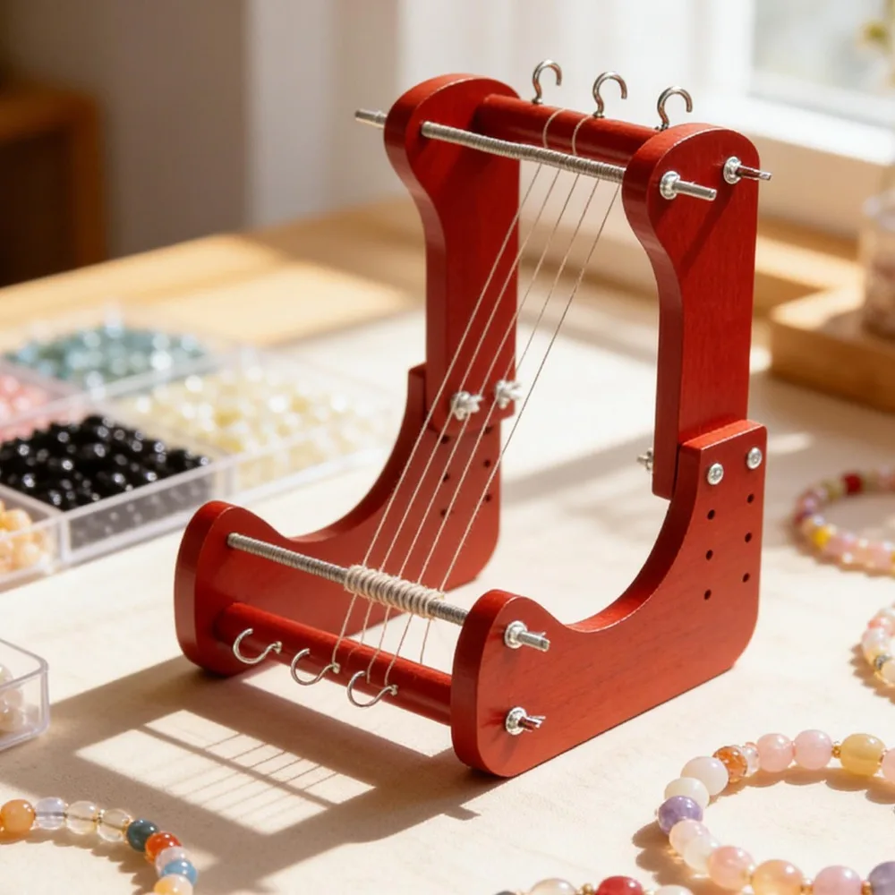 Wooden Beading Loom Kit Adjustable Length, Desktop Weaving Tool for DIY Bracelet Necklace Jewelry Making Craft Supply for Adults