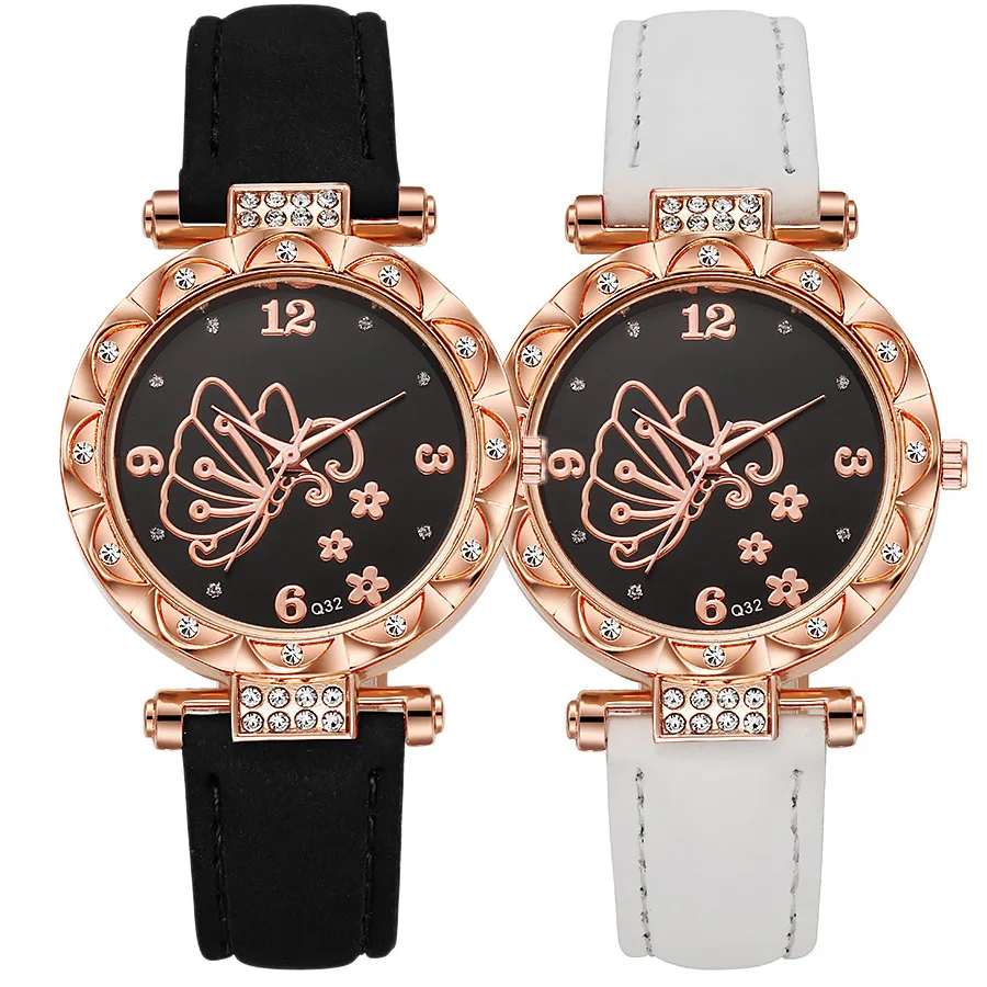 Women's Watch Brand Fashion High Quality Belt Women's Quartz Watch Clock Butterfly Surface Student V50