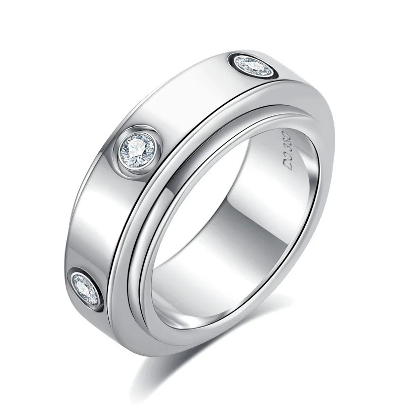 

ZFSILVER 925 Silver Fashion Luxury Trendy Color D Moissanite Turning Men Ring For Charm Women Wedding Party Jewelry Gift RHE-149