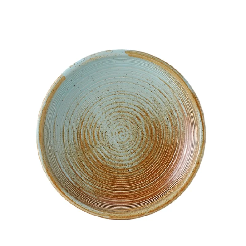 

*Retro Deep, European Plate Vegetable Plate Household Striped Plate Personalized Ceramic Salad