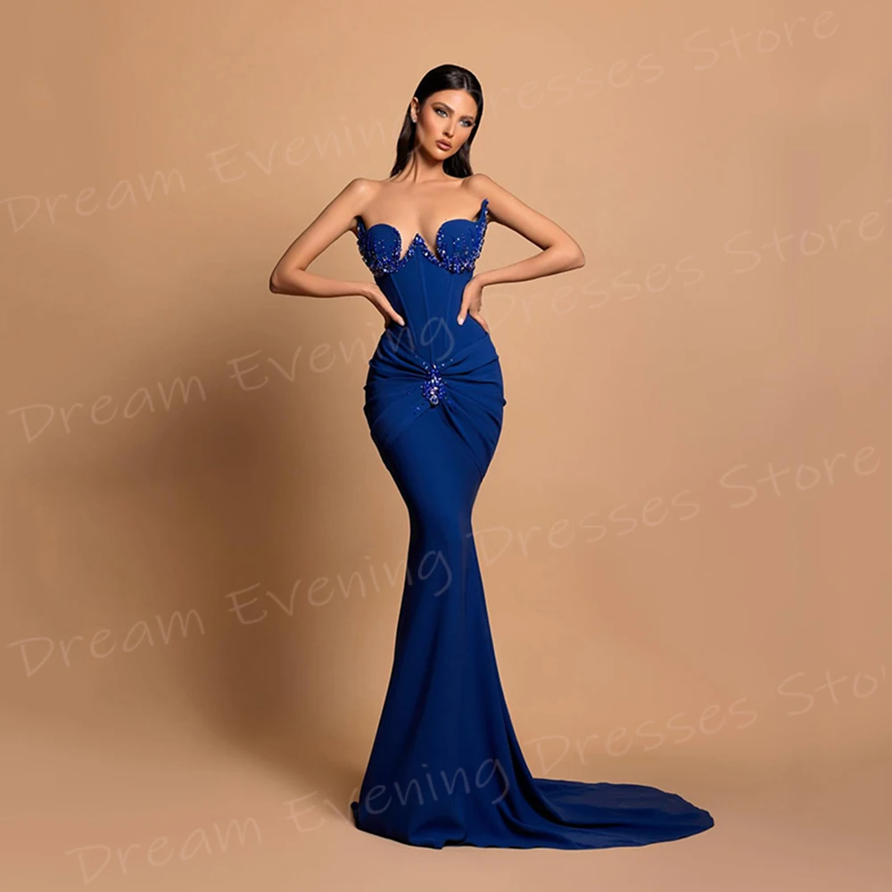 Modern Generous Women's Mermaid Charming Evening Dresses Sexy Strapless Sleeveless Prom Gowns Formal Party Pleated فساتين سهرة