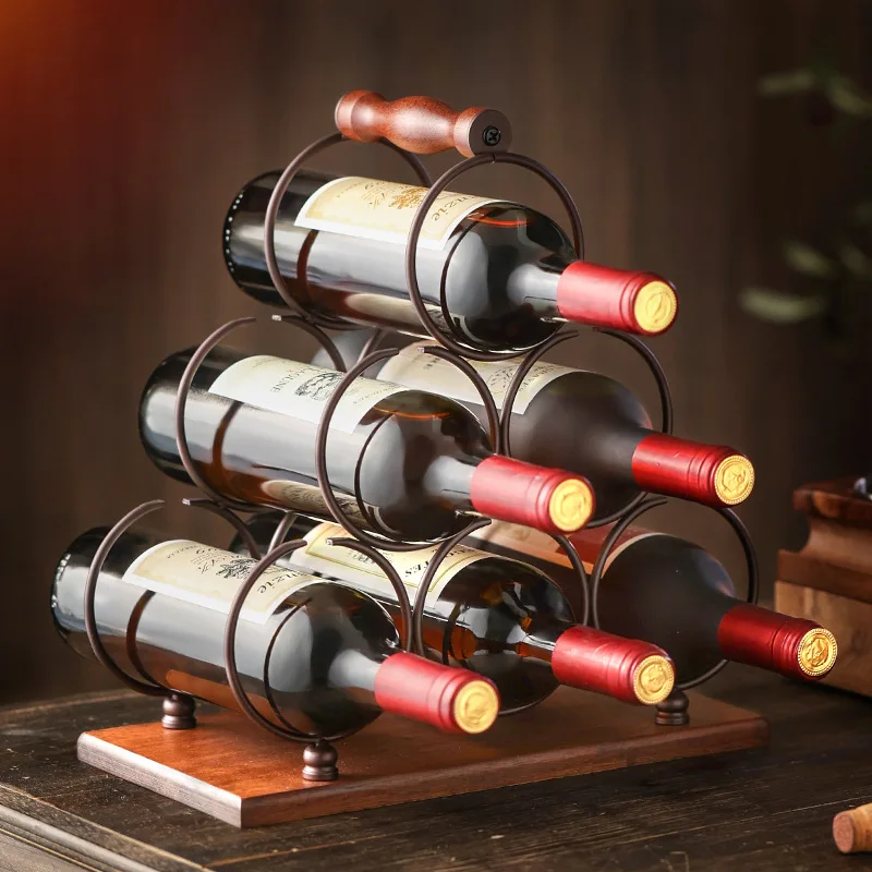 Creative red wine rack ornament Solid wood wine rack upside down red wine glass rack Home living room European wine cabinet