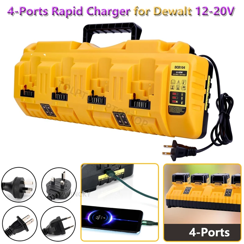 Substituição Rápida Portátil do Carregador para Dewalt 1220v Max Bateria de Lítio Dcb104 Dcb120 Dcb127 Dcb200 Portas Corrente 3a