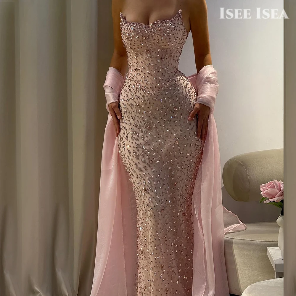 Squisiti abiti da sera rosa scintillanti cristalli Dubai sexy abito da ballo sirena innamorato scialle abito per party di matrimonio personalizzato