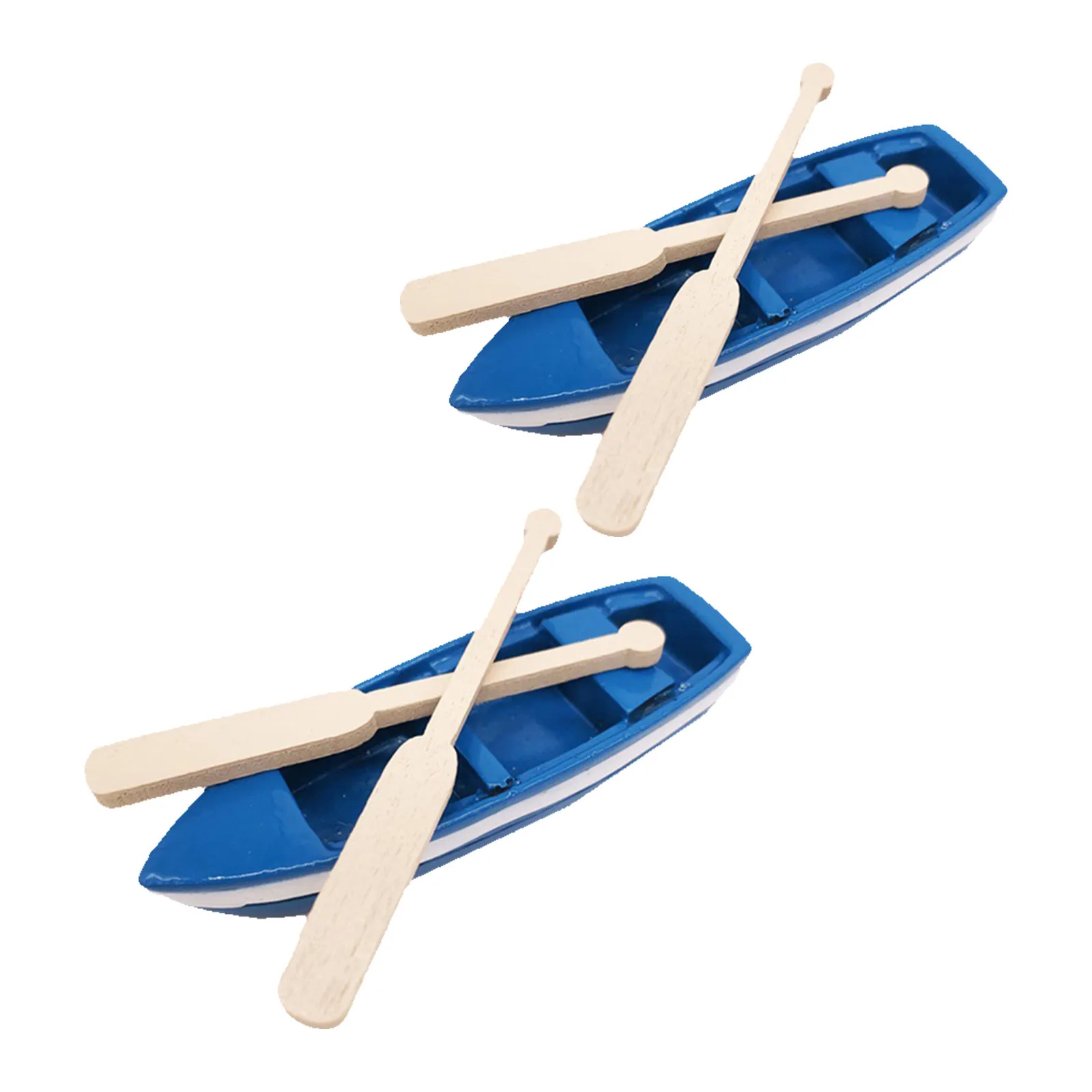 2Sets Mini Boat Resin Decor Rowboat Paddles Small Landscape Ornament Desktop Decor Creative DIY Materials Office Bedroom Gift