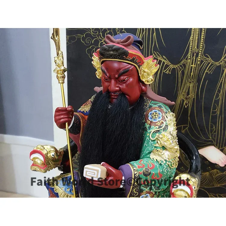 Asia God of wealth High grade Wood carving color painted CAI SHEN GUAN GONG ER YE Buddha Sculpture Home SHOP Talisman Large