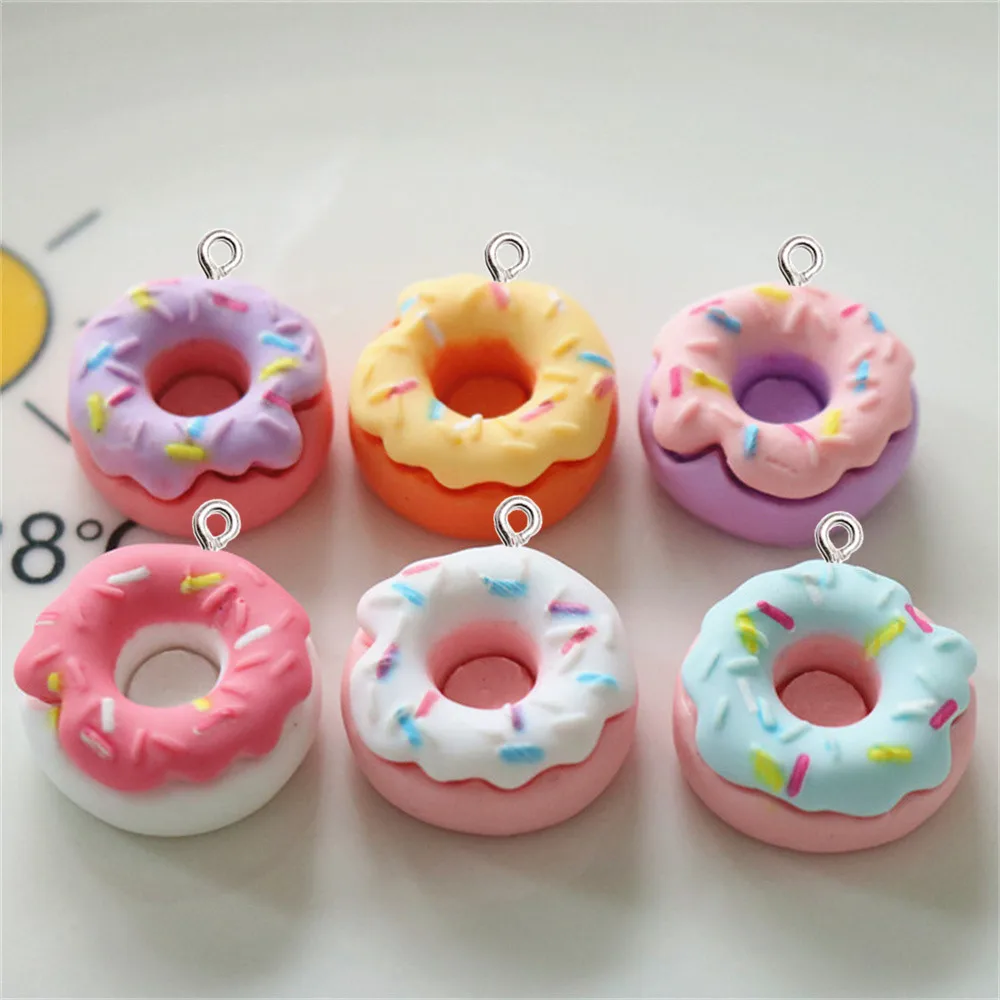 10Pcs Mini Doughnut Resin Charms Earrings Bracelets Pendants Trendy Jewelry Making Material Kawaii DIY Donut Hanging Accessories