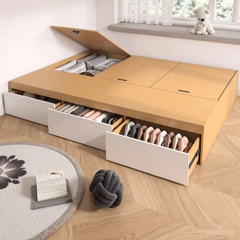 

-For bedside solid wood storage box high box small apartment single modern simple bed frame custom tatami bed*