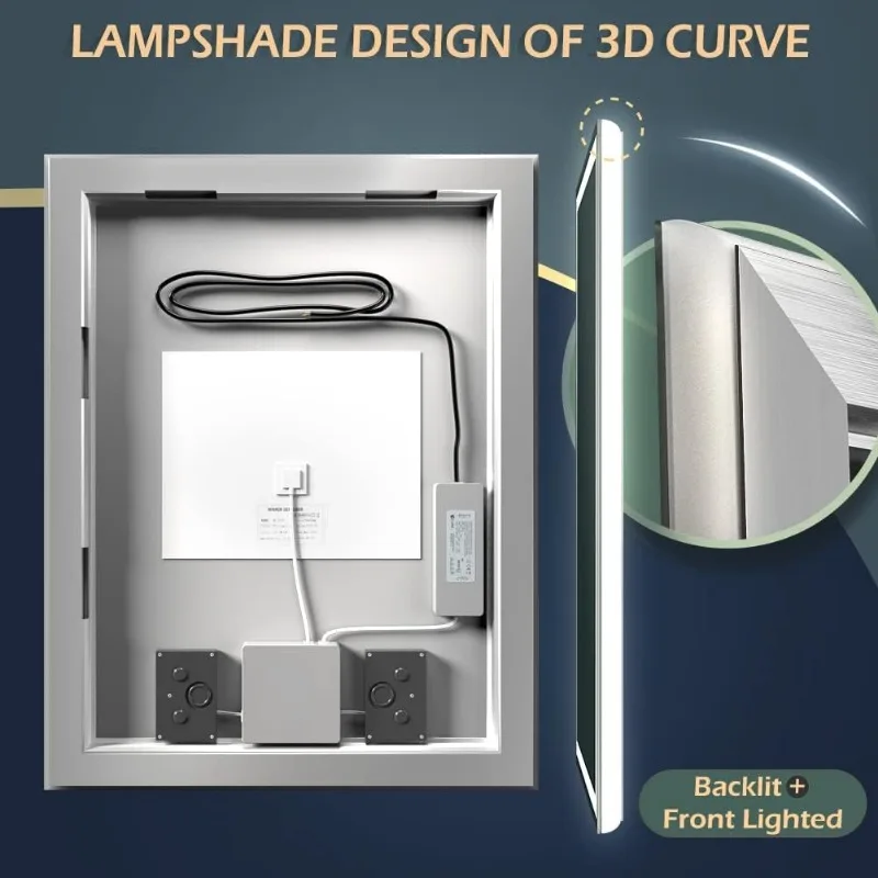 32 x 40 Zoll LED-Badezimmerspiegel, Handwellen-Induktionsspiegel mit Bluetooth-Lautsprecher, beleuchtet dimmbar, beschlagfrei, IP44 Wa