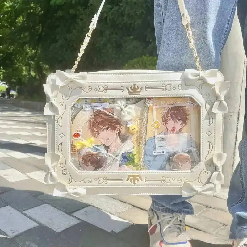 Women Ita Bag Kawaii Lolita Girl Transparent Shoulder Bag JK Uniform Subculture Cute Bow Crossbody Bag DIY Display Messenger Bag