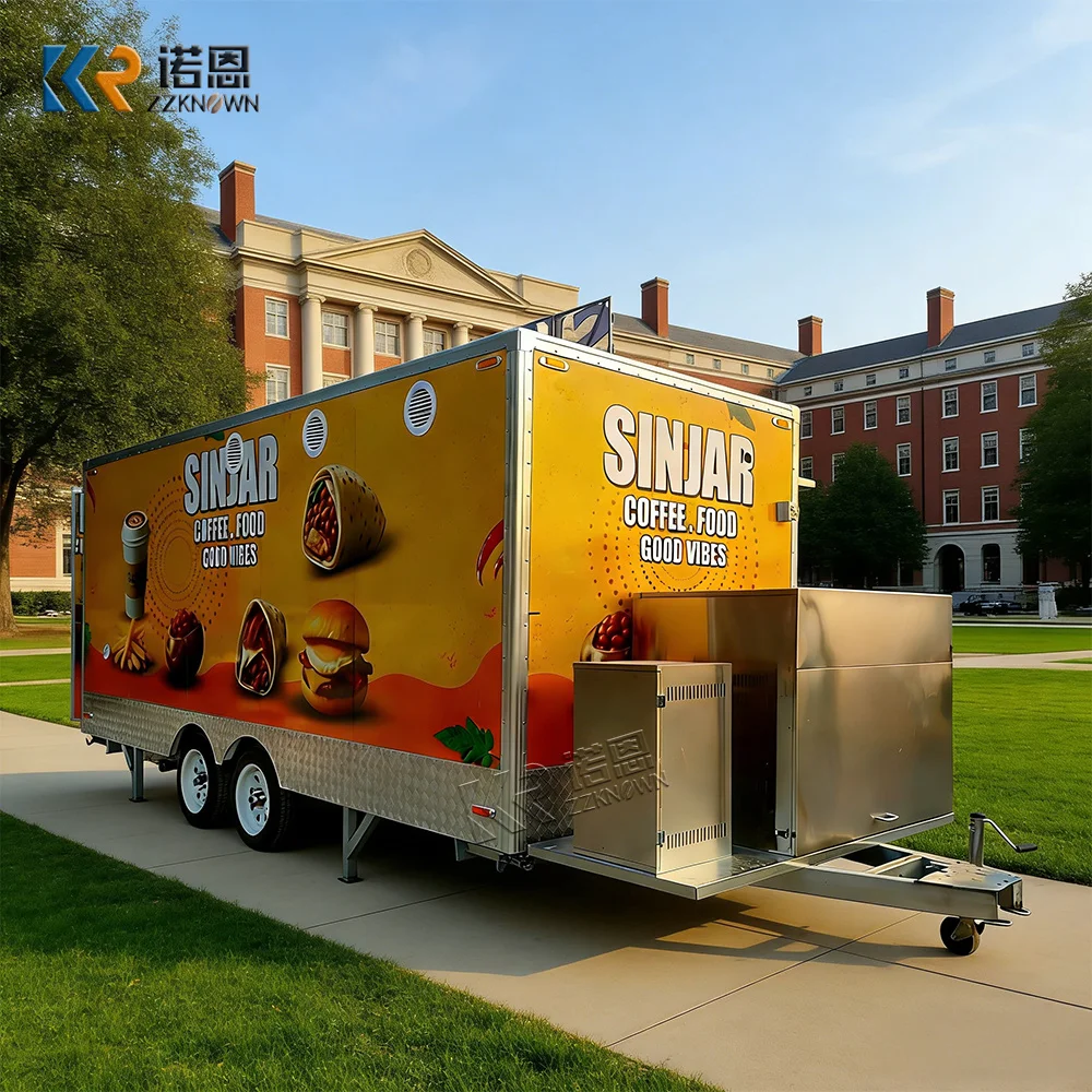 

Горячая распродажа: Зелено-синий фудтрак с кондиционером и полной кухней, прицеп для кейтеринга с двойными окнами, для обслуживания клиентов