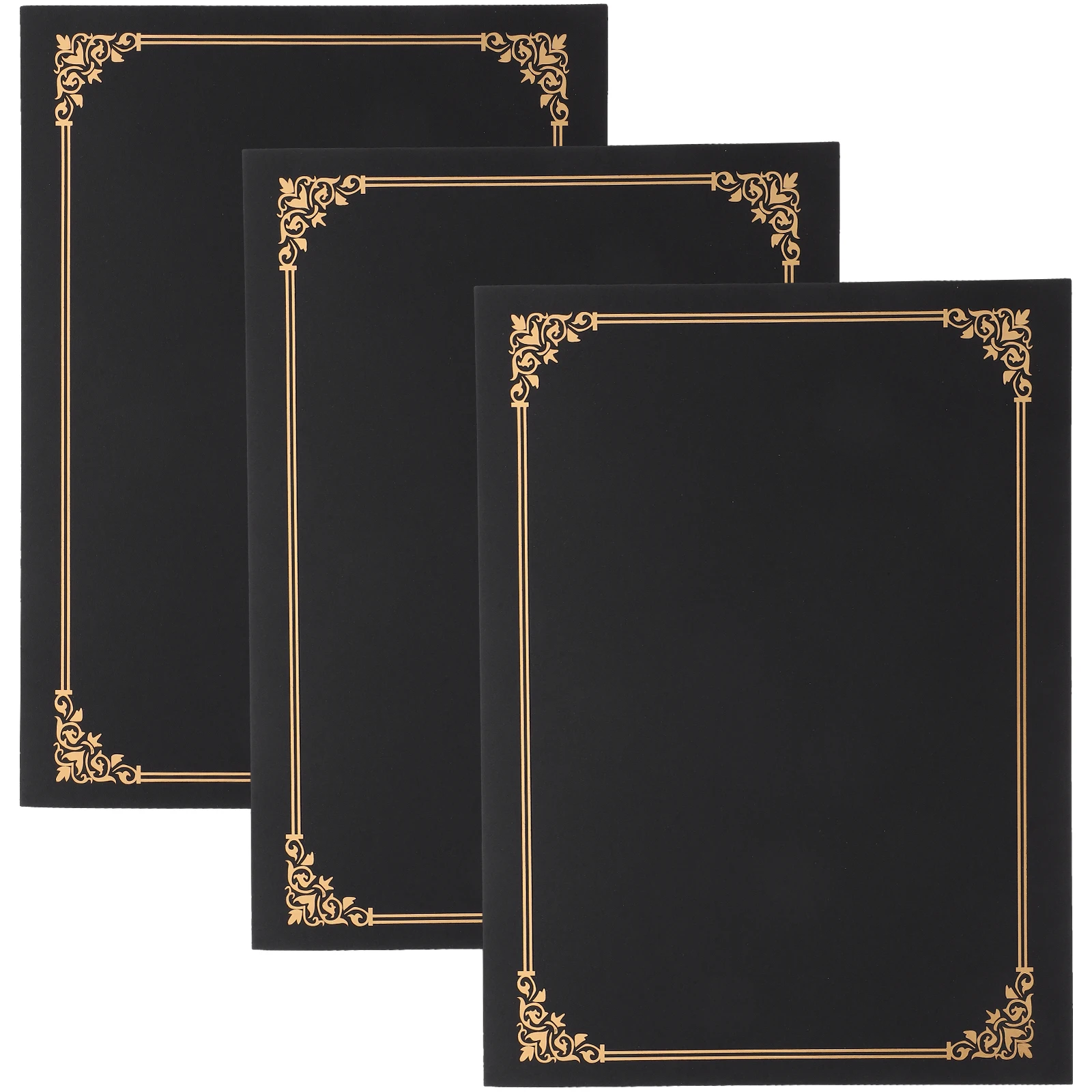 

3pcs Black Certificate Cover Paper Folder Award Holder Diploma Pocket Protector Envelope Document Case Graduation Design