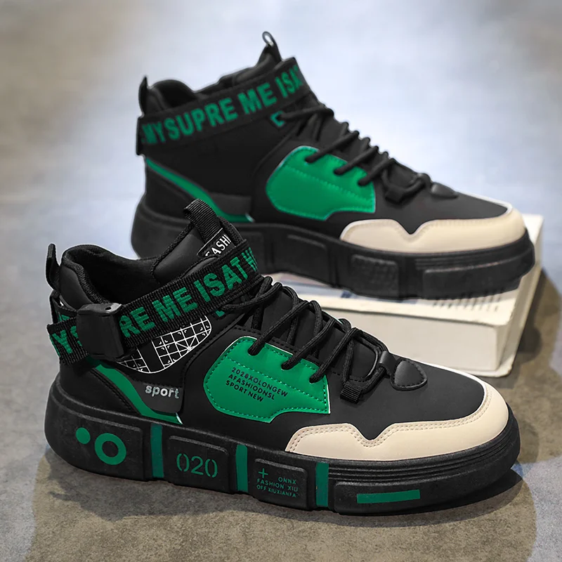 

Мужские высокие модные кожаные кроссовки, трендовая распродажа, удобная мужская повседневная обувь, уличная нескользящая дышащая мужская обувь 31-44