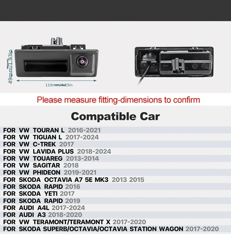 كاميرا احتياطية بمقبض صندوق السيارة لسيارة Audi A4 A5 S5 Q3 Q5، - سهلة التركيب، كاميرا خط ركن السيارة