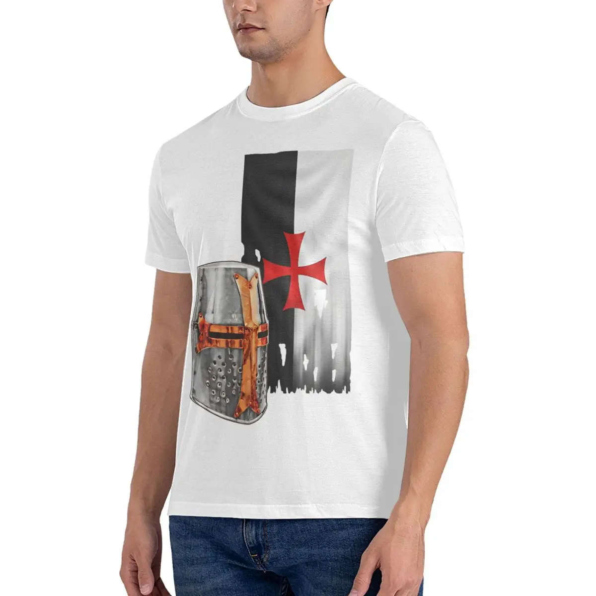 Knight Templar Helmet And Banner T-Shirt Men Knights Templar Funny Cotton Tees O Neck Short Sleeve T Shirt New Arrival Tops