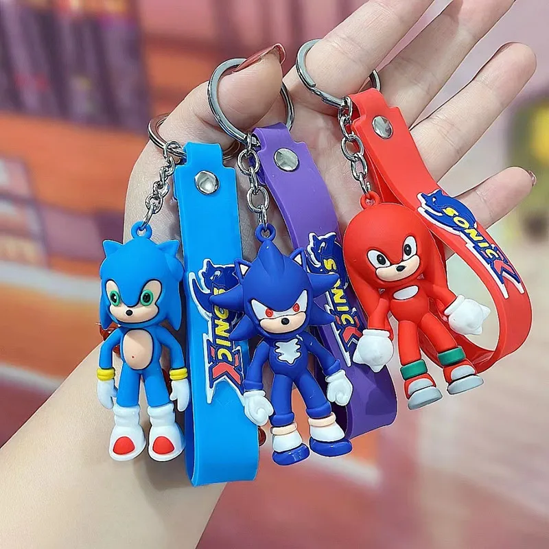 Sonics Keychains Key Rings Cartoon Anime PVC Bag Pendant Accessories Figure Model Dolls Kawaii Children Toys Kids Birthday Gifts