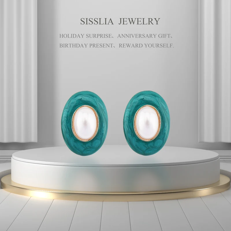 SISSLIA Oval Pearl Earrings Colorful Earrings For Women Vintage Jewelry Accessories For Jewelry