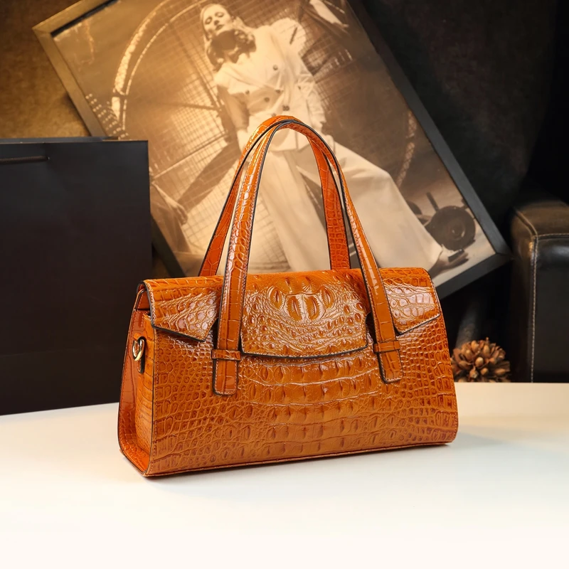 Crocodile pattern women\'s bag 2024 new fashionable and high-end handbag for middle-aged women