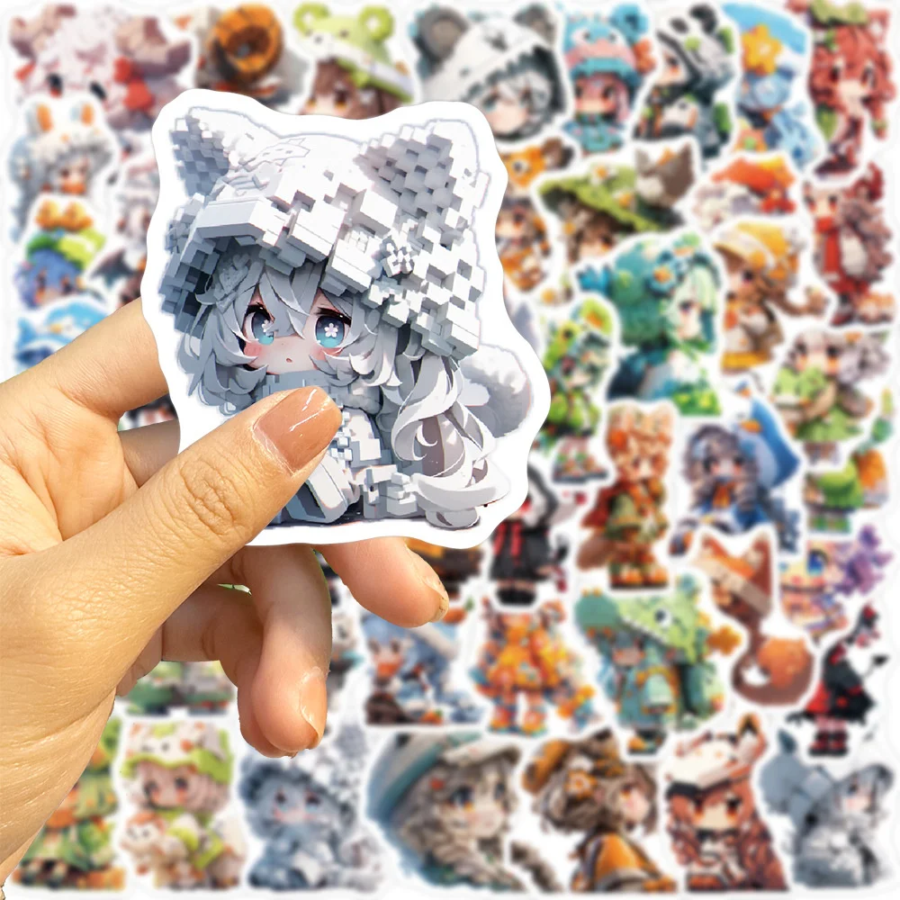 Cartoon Pixel Style Girls Stickers, Phone Stationery, Laptop, iPad, Scrapbooking Material, Craft Supplies, Anime Sticker, 50Pcs