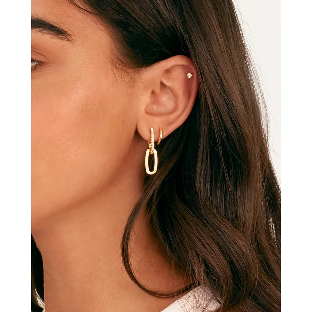 Convertible Link Huggie Earrings for Women | Paperclip  Statement Earrings | Cubic Zirconia Two-Toned Rope Drop Dangle Earrings