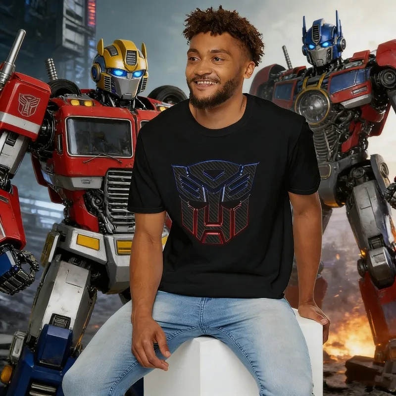 

2025-26 Summer T-shirt Transformers 100% Cotton Printed T-shirt for Men Robot Vintage Comfortable and Breathable Round Collar