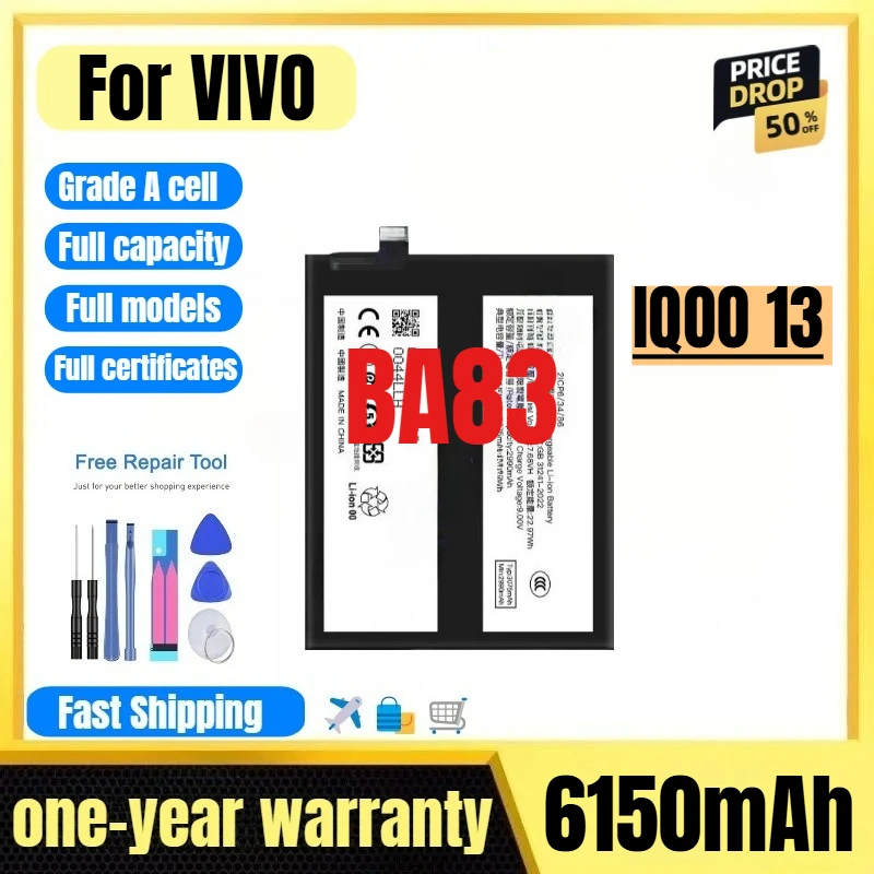 

BA83 for VIVO IQOO 13 Mobile Phone Battery High Quality High Capacity Battery Replacement Bateria Grade A Cell with Tools