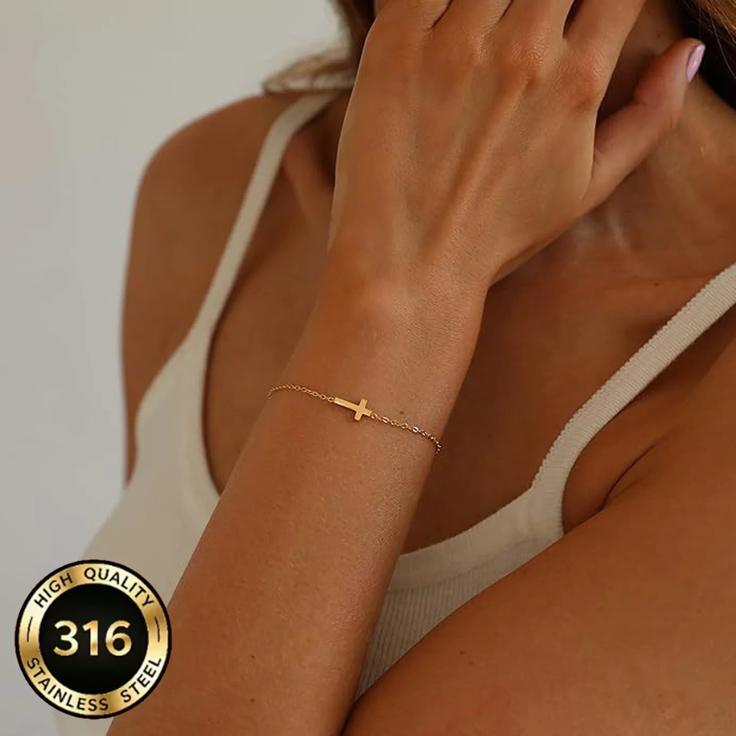 Simple and Stylish Cross Bracelet for Men and Women, Everyday Wear, Stainless Steel Won’t Fade, High-end Feel Accessory