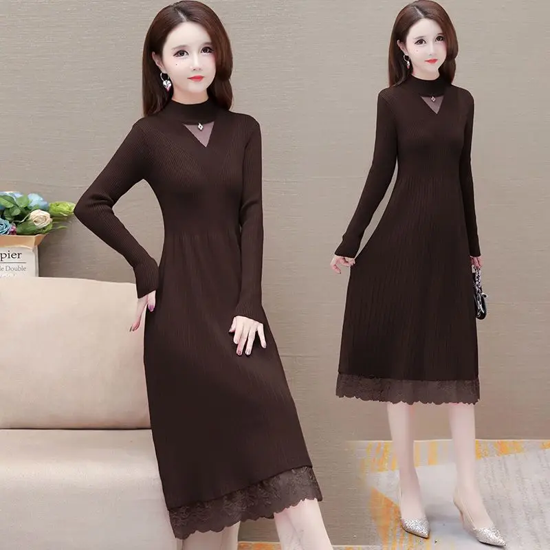 

Длинные платья-свитера, женские платья 2026, осень-зима, новый трикотаж высокого качества, пальто, женские простые повседневные платья, женские