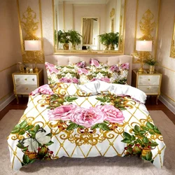 3pcs Luxury Golden Geometric Printed Bedding Set Baroque Duvet Cover Set for Home Dorm Decoration Single King Queen Size 228x228